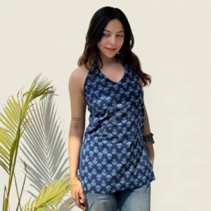 Halter neck blue kurti